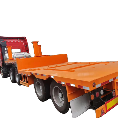 CIMC 40/ 45ft 2 एक्सल स्पेस फ्रेम संरचना उच्च शक्ति वाले स्टील 16Mn स्टील वेल्डेड अनुदैर्ध्य बीम Entensible Flatbed Trailer